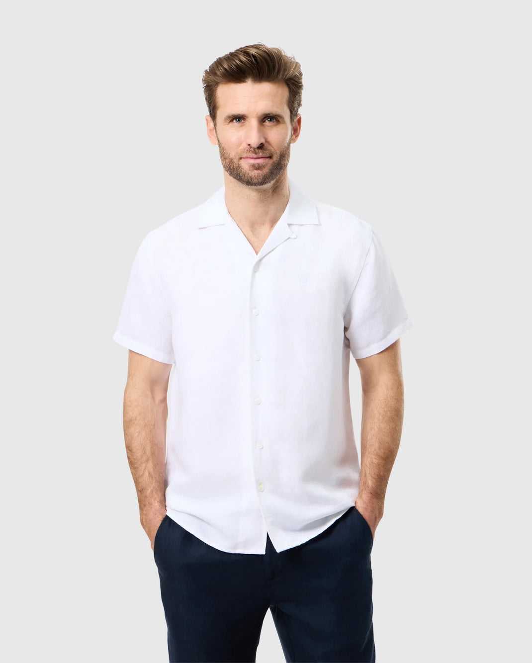 Chemises Psycho Bunny Windcrest Linen Short Sleeve Shirt Blanche Homme | SIZ-80159274